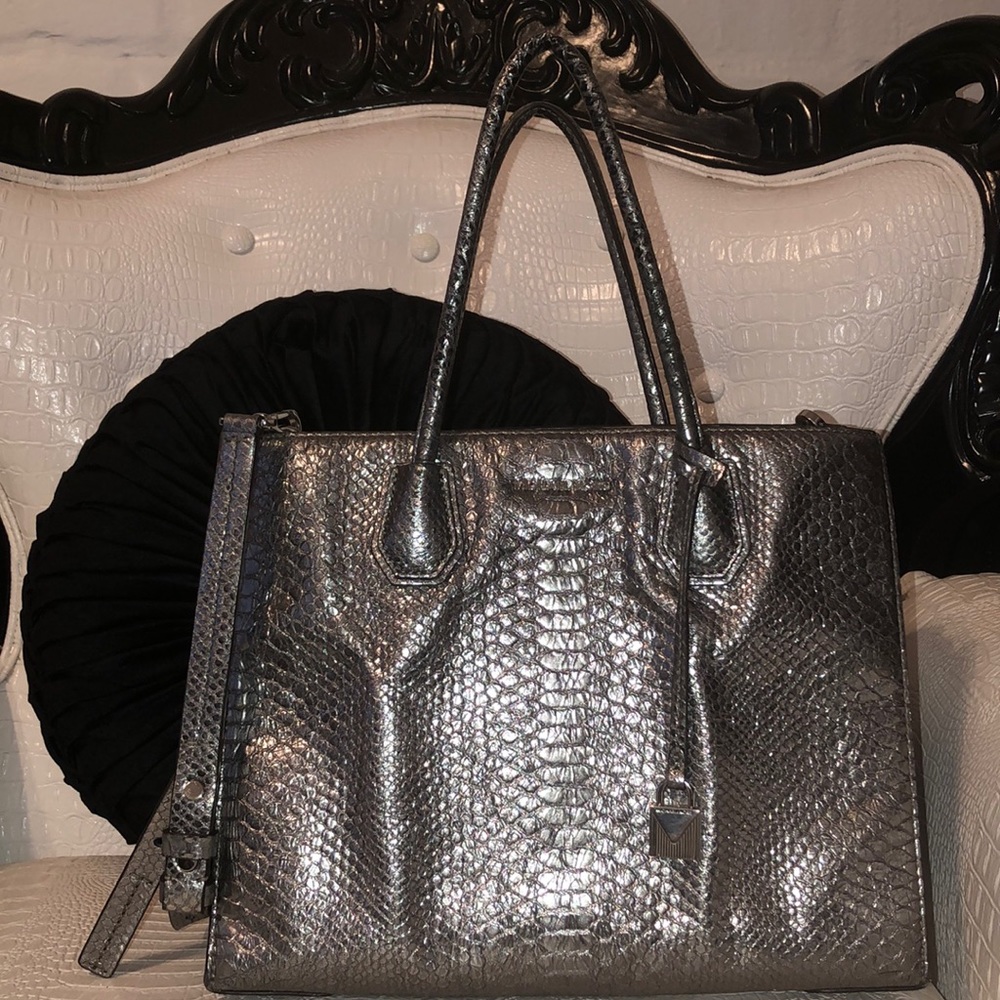 Michael Kors Mercer snake metallic tote